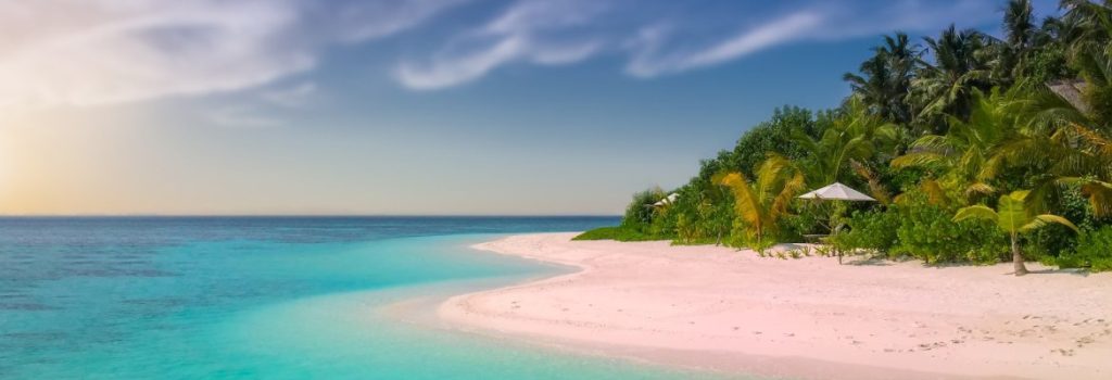 Desert island, tropical beach with white sand and blue sea